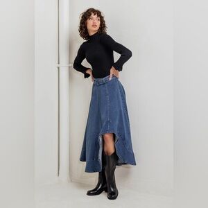 472. FLYING TOMATO Cowboy Curve Denim MIDI Skirt NWOT $82